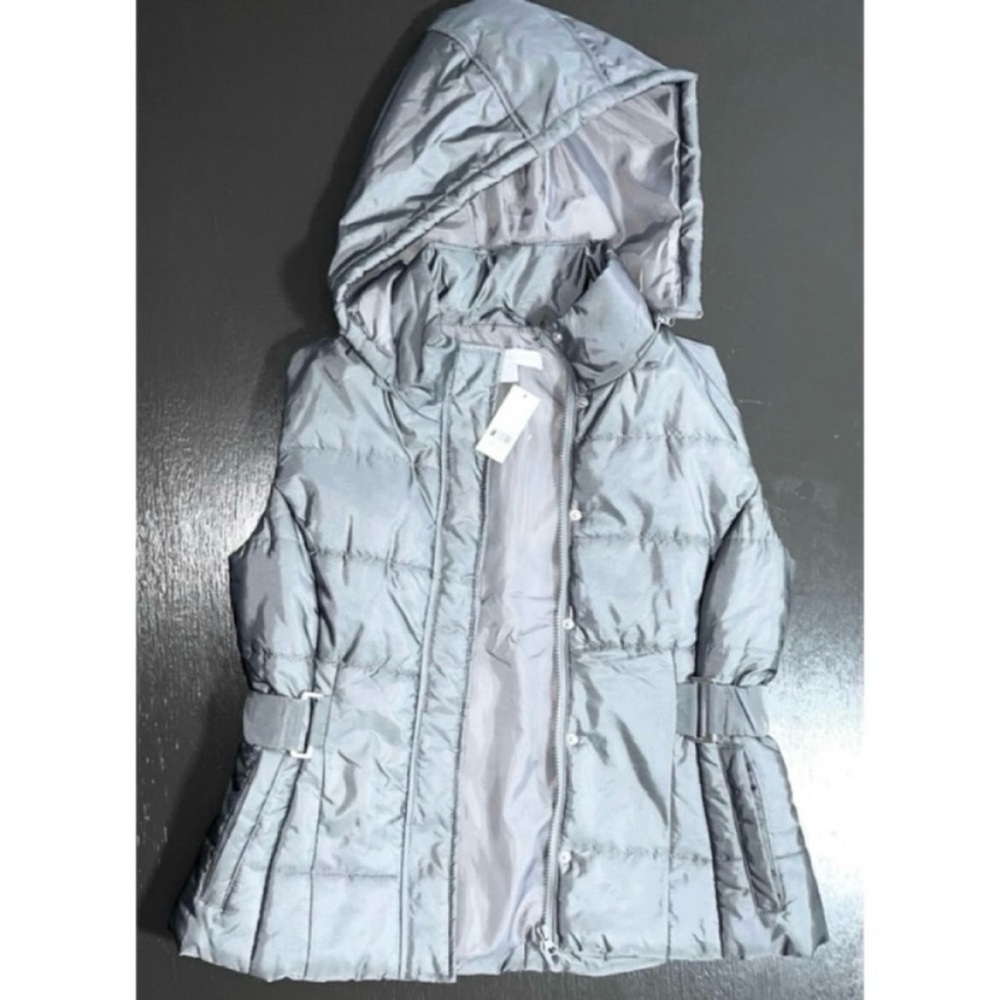 New York & Company - Medium Gray Quilted Puff Zip/Button Hooded Vest NWT